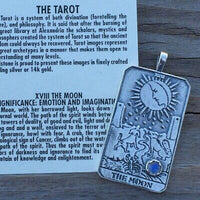 Moon Tarot Card Pendant .925 Sterling Silver w/ Genuine Rainbow Moonstone gem USA