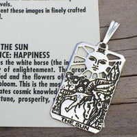 Sun Tarot Card Pendant solid .925 Sterling Silver - small Sun Tarot Jewelry USA