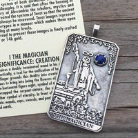 Magician Tarot Card Pendant .925 Sterling Silver w/ Natural Lapis Lazuli gemstone USA