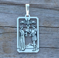 Two of Cups Tarot Card Pendant .925 Sterling Silver - Sacred Marriage Love Tarot Pendant USA