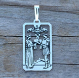 Two of Cups Tarot Card Pendant .925 Sterling Silver - Sacred Marriage Love Tarot Pendant USA