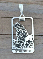 Strength Tarot Card Pendant .925 Sterling Silver - dainty Strength Tarot Amulet USA