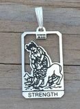 Strength Tarot Card Pendant .925 Sterling Silver - dainty Strength Tarot Amulet USA