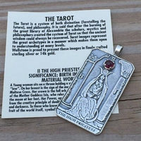 HIGH PRIESTESS Tarot Card Pendant .925 Sterling Silver w/ Natural Garnet gem USA
