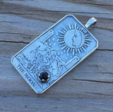 Moon Tarot Card Pendant .925 Sterling Silver w/ Natural Black Onyx gemstone USA