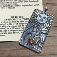 Sun Tarot Card Pendant Sterling Silver w/ Genuine Sunstone Prosperity Success USA