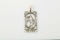 World Tarot Card Pendant solid .925 Sterling Silver - dainty World Tarot Card Amulet USA