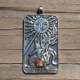 Sun Tarot Card Pendant Sterling Silver w/ Genuine Sunstone Prosperity Success USA
