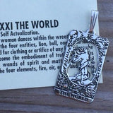 World Tarot Card Pendant solid .925 Sterling Silver - dainty World Tarot Card Amulet USA