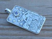 Star Tarot Card Pendant .925 Sterling Silver with natural Rainbow Moonstone gemstone USA