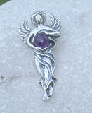 Dream Angel Pendant .925 Sterling Silver w/ genuine Natural Amethyst gem Made in USA