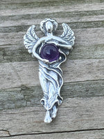 Dream Angel Pendant .925 Sterling Silver w/ genuine Natural Amethyst gem Made in USA