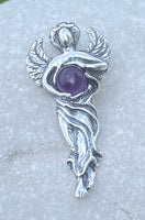 Dream Angel Pendant .925 Sterling Silver w/ genuine Natural Amethyst gem Made in USA