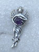 Dream Angel Pendant .925 Sterling Silver w/ genuine Natural Amethyst