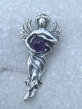 Dream Angel Pendant .925 Sterling Silver w/ genuine Natural Amethyst