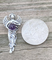 Dream Angel Pendant .925 Sterling Silver w/ genuine Natural Amethyst gem Made in USA