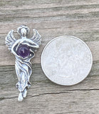 Dream Angel Pendant .925 Sterling Silver w/ genuine Natural Amethyst gem Made in USA