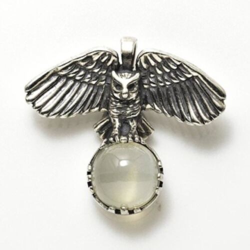 Great Horned Owl Pendant .925 Sterling Silver w/ Genuine Moonstone gemstone