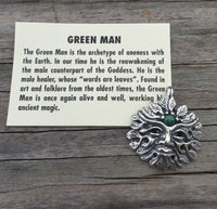 Green Man Pendant .925 Sterling Silver w/ Genuine Malachite gemstone USA