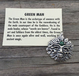 Green Man Pendant .925 Sterling Silver w/ Genuine Malachite gemstone USA