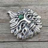 Green Man Pendant .925 Sterling Silver w/ Genuine Malachite