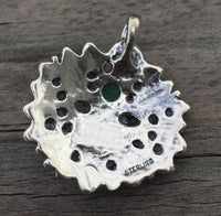 Green Man Pendant .925 Sterling Silver w/ Genuine Malachite gemstone USA