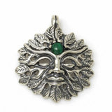 Green Man Pendant .925 Sterling Silver w/ Genuine Malachite gemstone USA