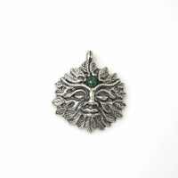 Green Man Pendant .925 Sterling Silver w/ Genuine Malachite gemstone USA