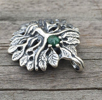 Green Man Pendant .925 Sterling Silver w/ Genuine Malachite gemstone USA