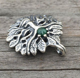 Green Man Pendant .925 Sterling Silver w/ Genuine Malachite gemstone USA