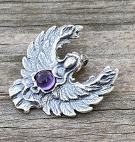 Guardian Angel Pendant .925 Sterling Silver Genuine Amethyst Angelic Blessings USA