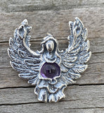 Guardian Angel Pendant .925 Sterling Silver Genuine Amethyst Angelic Blessings Made in the USA