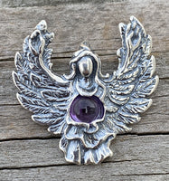 Guardian Angel Pendant .925 Sterling Silver Genuine Amethyst Angelic Blessings USA