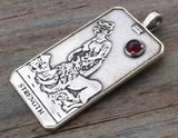 Strength Tarot Card Pendant .925 Sterling Silver w/ genuine Garnet gemstone Made in USA