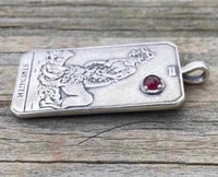 Strength Tarot Card Pendant .925 Sterling Silver w/ genuine Garnet gemstone Made in USA