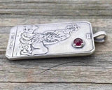 Strength Tarot Card Pendant .925 Sterling Silver w/ genuine Garnet gemstone Made in USA