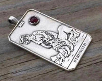 Strength Tarot Card Pendant .925 Sterling Silver w/ genuine Garnet gemstone Made in USA