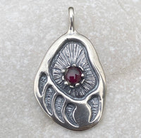 Black Bear Track Pendant .925 Sterling Silver w/ genuine Garnet Made in USA