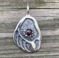 Black Bear Track Pendant .925 Sterling Silver w/ genuine Garnet Made in USA