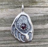 Black Bear Track Pendant .925 Sterling Silver w/ genuine Garnet Made in USA
