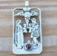 Two of Cups Tarot Card Pendant .925 Sterling Silver with Genuine Garnet gemstone