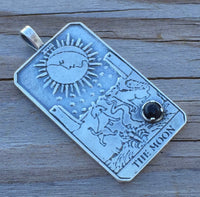 Moon Tarot Card Pendant .925 Sterling Silver w/ Natural Black Onyx gemstone USA
