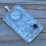 Moon Tarot Card Pendant .925 Sterling Silver w/ Natural Black Onyx gemstone USA