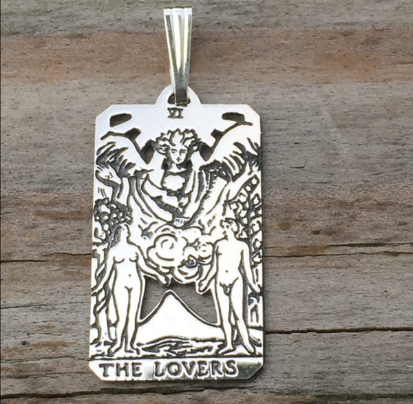 Lovers Tarot Card Pendant .925 Sterling Silver - small Lovers Tarot Amulet