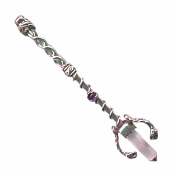 Celtic Lion Wand Pendant .925 Sterling Silver with natural Crystal Point and Genuine Amethyst USA