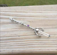 Celtic Lion Wand Pendant .925 Sterling Silver with natural Crystal Point and Genuine Amethyst USA