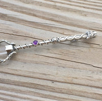 Celtic Lion Wand Pendant .925 Sterling Silver with natural Crystal Point and Genuine Amethyst USA
