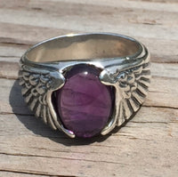 Large Eagle Wing Ring .925 Sterling Silver with Genuine Amethyst Gemstone Made in the USA