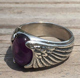 Large Eagle Wing Ring .925 Sterling Silver with Genuine Amethyst Gemstone Made in the USA