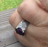 Large Eagle Wing Ring .925 Sterling Silver with Genuine Amethyst Gemstone Made in the USA
